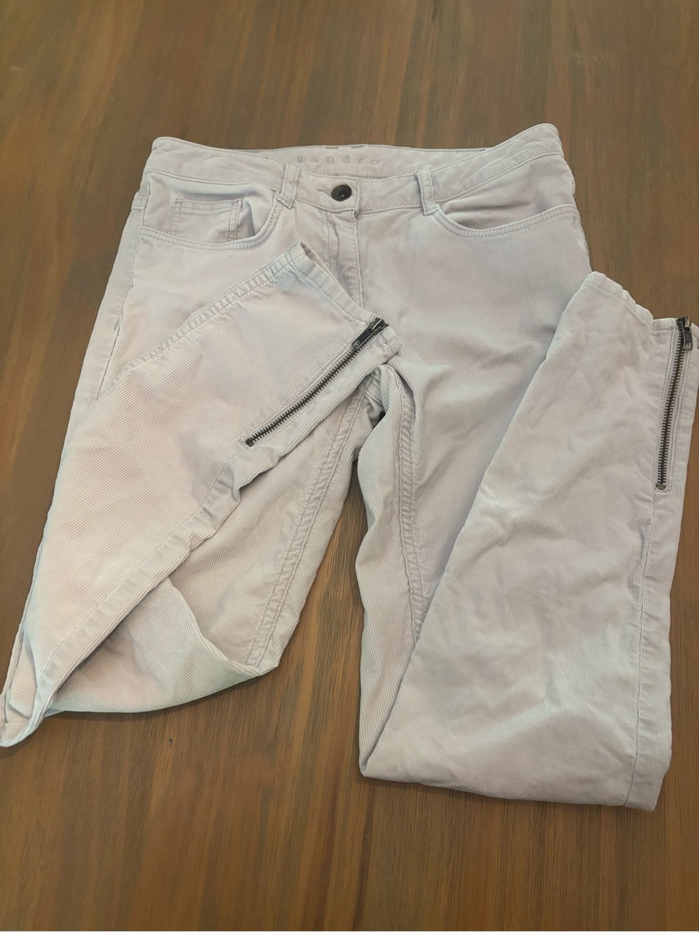 SANDRO Paris Off White Light Gray Corduroy Ankle Zip Cropped Pants EU 36 / US 4